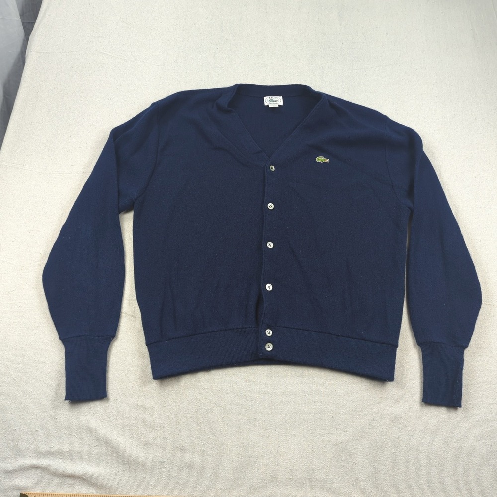 Vintage Lacoste IZOD Cardigan Men XL Navy Blue Acrylic Knit Sweater USA Made